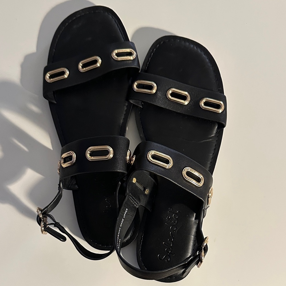 Splendid Black Sandals with Metallic Accents